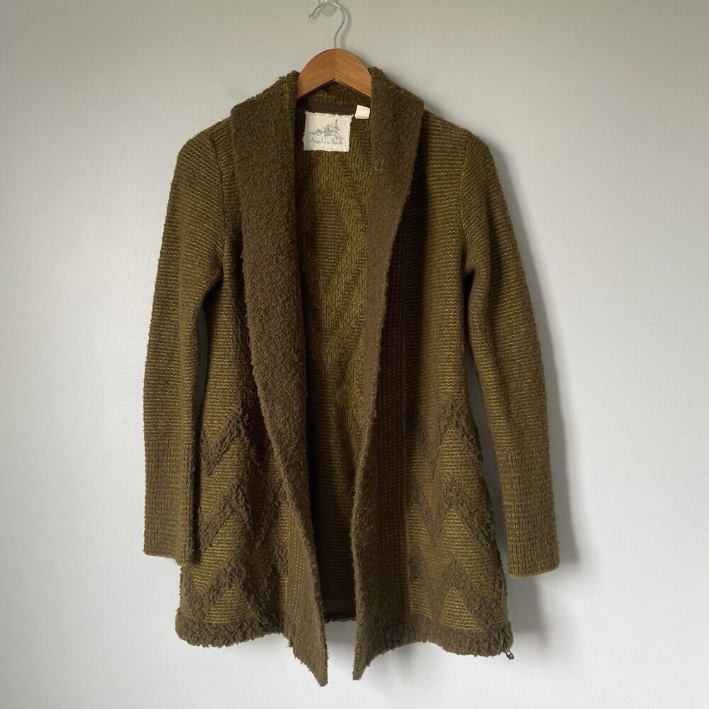 Anthropologie Angel of the North Equinox Wool Blend Cardigan Sweater Green Med.